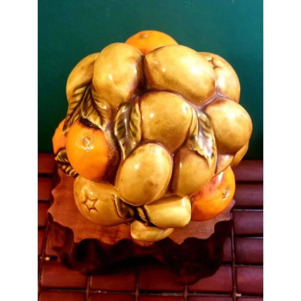 Vintage Inarco E3354 Covered Candy Dish Oranges Lemons Fruit Design 6.5
